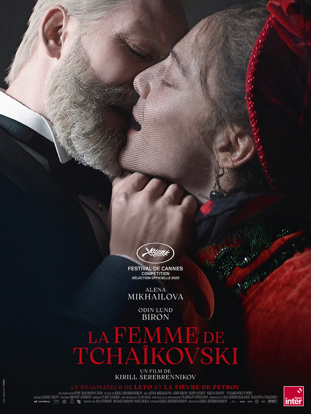 Affiche. La Femme de Tchaïkovski. Réalisateur de Kirill Serebrennikov, avec Odin Lund Biron, Alyona Mikhailova, Filipp Avdeyev. 2023-02-15